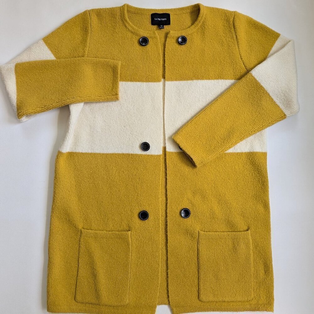 Anthropologie La Fee Verte Women's Size M Gold & Cream Long Cardigan Oversized - Picture 3 of 9